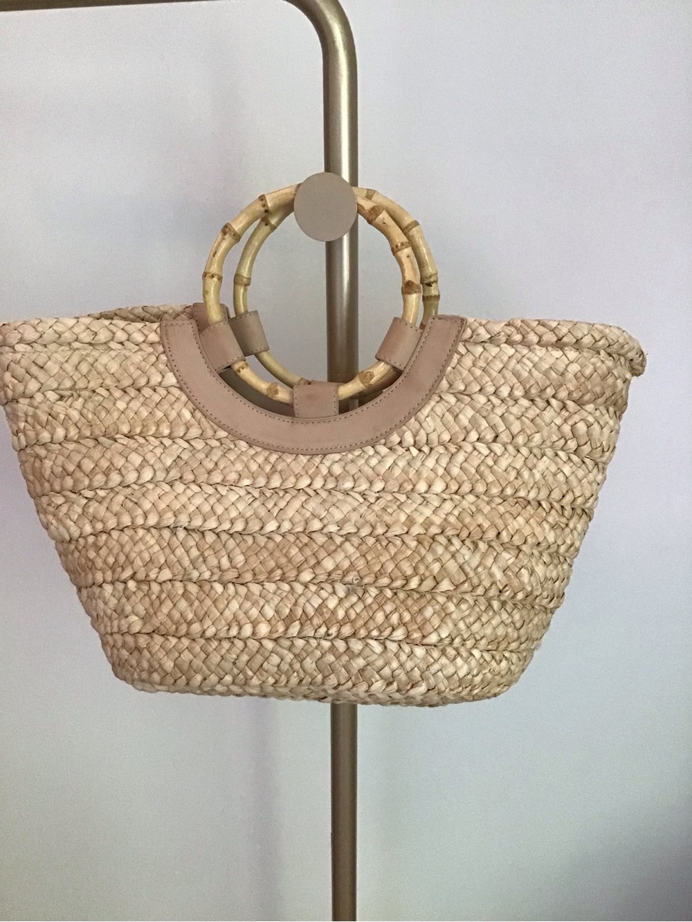 Anthropologie Natural Straw Tote with Bamboo Handles - Beige